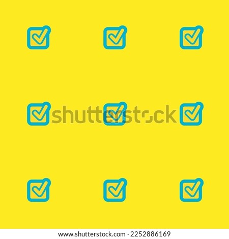 Seamless repeating tiling input checked outline flat icon pattern of banana yellow and dark turquoise color. Design for notes.