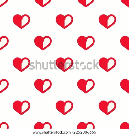 Seamless repeating tiling heart half outline flat icon pattern of floral white and red (pigment) color. Background for online meeting.