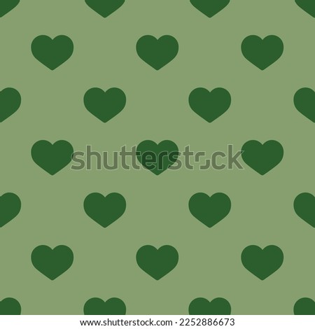 Seamless repeating tiling heart full outline flat icon pattern of dollar bill and hunter green color. Background for login page.
