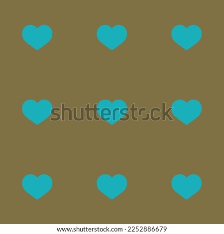 Seamless repeating tiling heart full outline flat icon pattern of raw umber and light sea green color. Backgorund for tablet.