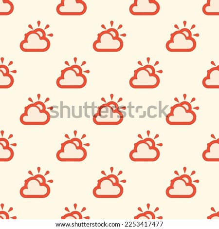 Seamless repeating tiling weather partly sunny flat icon pattern of moccasin and carmine pink color. Background for online meeting.