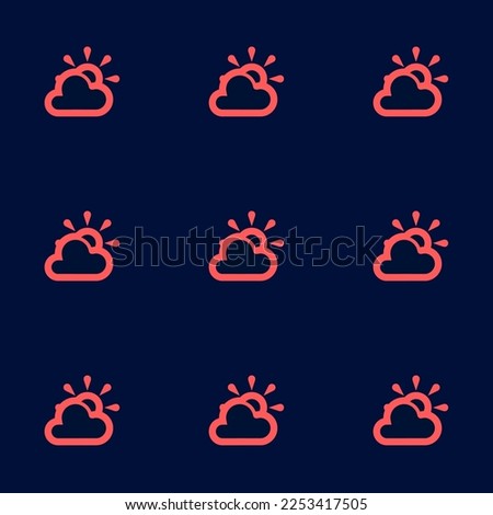 Seamless repeating tiling weather partly sunny flat icon pattern of oxford blue and red-orange color. Backgorund for tablet.