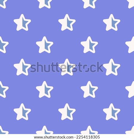 Seamless repeating tiling star half outline flat icon pattern of dark pastel blue and white smoke color. Two color background.