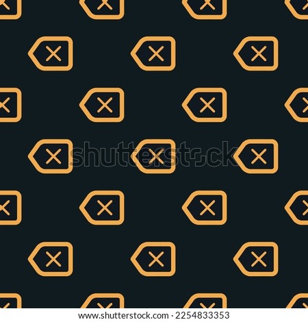 Seamless repeating tiling backspace outline flat icon pattern of dark jungle green and yellow orange color. Background for UI design.