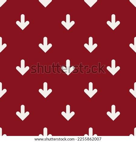 Seamless repeating tiling arrow down thick flat icon pattern of ruby red and isabelline color. Background for website.