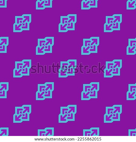 Seamless repeating tiling arrow maximise outline flat icon pattern of purple (munsell) and medium turquoise color. Background for banner.