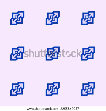 Seamless repeating tiling arrow maximise outline flat icon pattern of pale lavender and royal azure color. Background for business card.