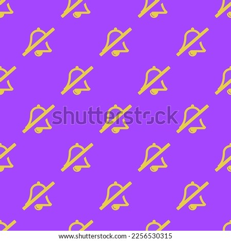 Seamless repeating tiling bell slash o flat icon pattern of lavender indigo and sandstorm color. Background for poster.