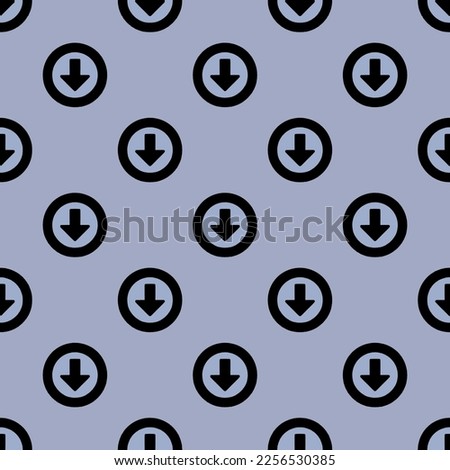 Seamless repeating tiling arrow circle o down flat icon pattern of wild blue yonder and black color. Design for birthday party banner.
