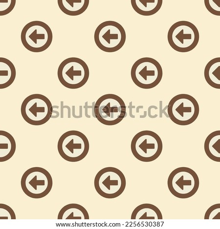 Seamless repeating tiling arrow circle o left flat icon pattern of eggshell and coffee color. Design for notes.