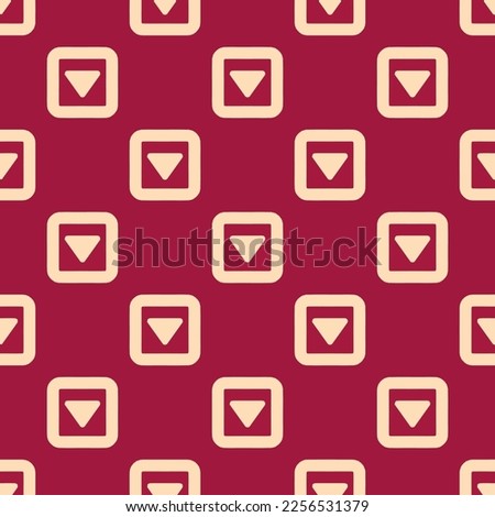 Seamless repeating tiling caret square o down flat icon pattern of deep carmine and peach puff color. Background for menu.