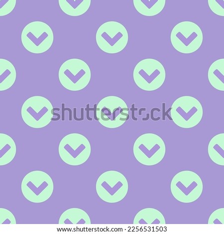 Seamless repeating tiling chevron circle down flat icon pattern of light pastel purple and magic mint color. Background for flyer.