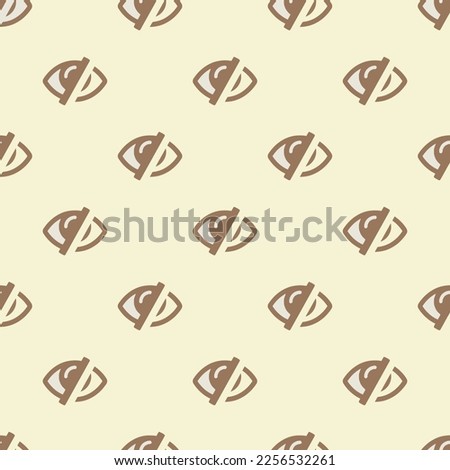 Seamless repeating tiling eye slash flat icon pattern of platinum and pale brown color. Background for flyer.