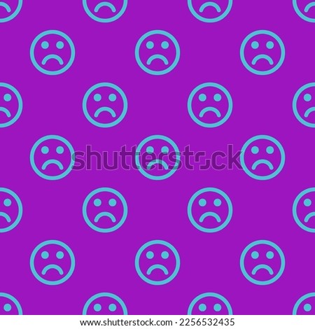 Seamless repeating tiling frown o flat icon pattern of purple (munsell) and medium turquoise color. Background for advertisment.