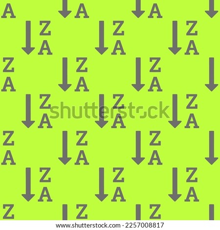 Seamless repeating tiling sort alpha desc flat icon pattern of green-yellow and dim gray color. Background for selfie.
