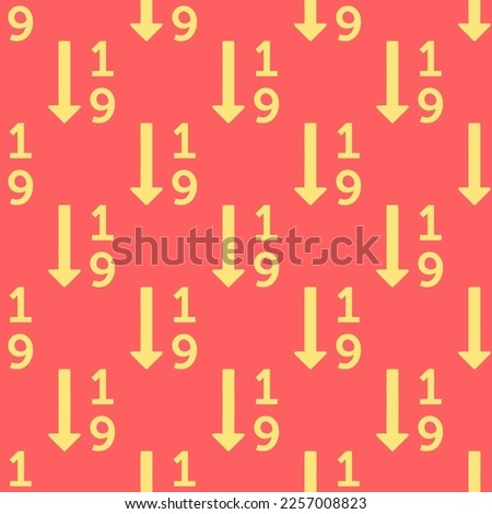 Seamless repeating tiling sort numeric asc flat icon pattern of pastel red and mellow yellow color. Background for flyer.
