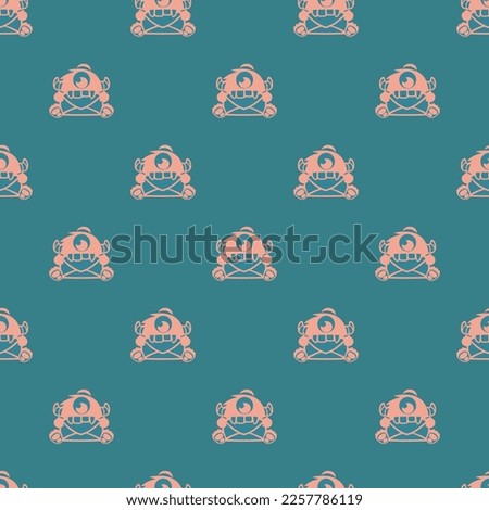 Seamless repeating tiling optin monster flat icon pattern of teal blue and light salmon pink color. Background for online meeting.