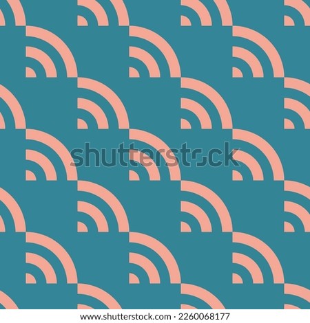 Seamless repeating tiling rss flat icon pattern of teal blue and light salmon pink color. Background for story.