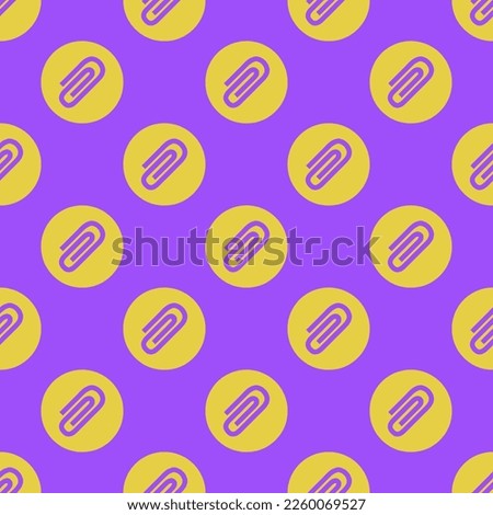 Seamless repeating tiling paper clip alt flat icon pattern of lavender indigo and sandstorm color. Background for office.