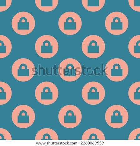 Seamless repeating tiling lock alt flat icon pattern of teal blue and light salmon pink color. Background for logo design.