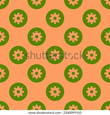 Seamless repeating tiling cog alt flat icon pattern of pink-orange and avocado color. Design for pizza box.