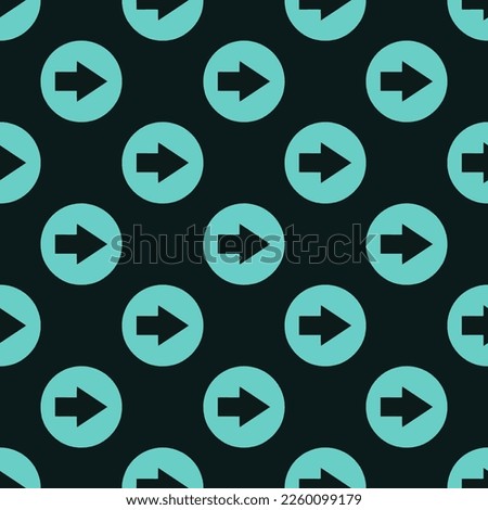 Seamless repeating tiling circle arrow right flat icon pattern of dark jungle green and medium turquoise color. Design for postcard.