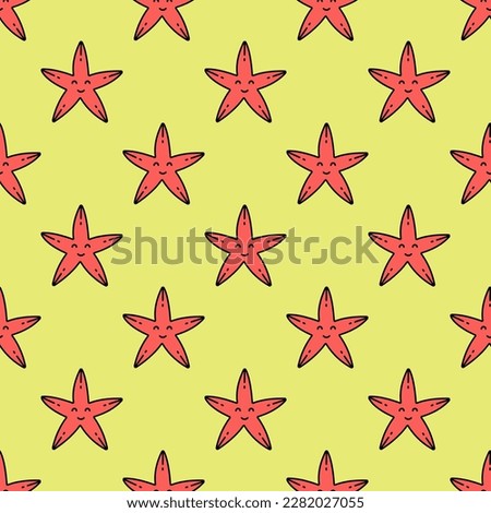 Splendid square tile showcasing a whimsical animal engraving. Seamless pattern with starfish on sacramento state green background. Design for a corporate logo with an animal symbol.