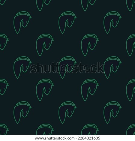 Stylish square tile displaying a vibrant animal sketch. Seamless pattern with horse with head down side view outline on dark spring green background. Design for a mug with an animal graphic.