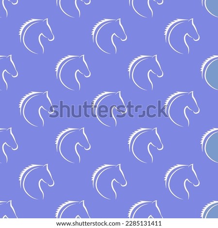 Eye-catching square tile with a cheerful animal print. Seamless pattern with horse head lines on dark pastel blue background. Design for a brochure with an animal icon.
