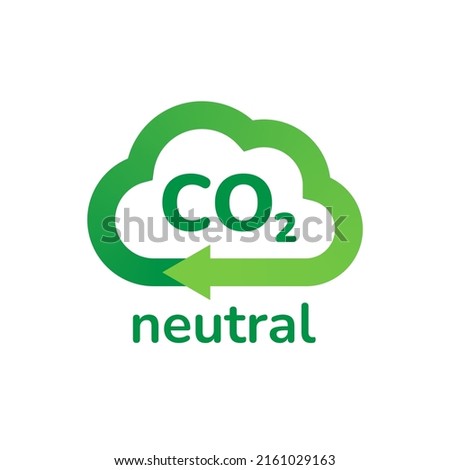 CO2 neutral logo banner icon isolated. Zero carbon emission, CO2 neutrality, zero footprint, net zero tax credit. Green cloud shape ecology environment label, stop global warming vector illustration.