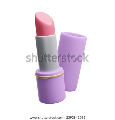 3D lipstick isolated on white background. Cute cartoon style colorful 3d lip gloss makeup cosmetic product. Beauty skincare treatment 3D lip balm package design. 3D render vector illustration.