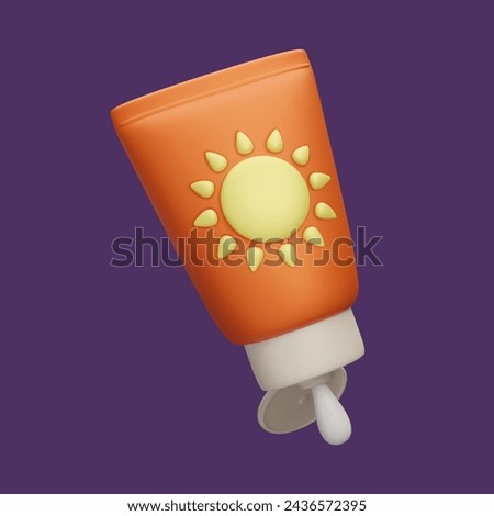 3D SPF sunscreen cream bottle vector illustration. Colorful cute cartoon style sunblock lotion bottle squeezing SPF cream. Sun safety UV lights protection cosmetic product 3D vector render.