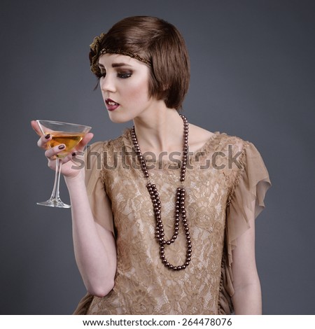 girl in style 20 with short hair in old-style