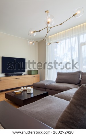 Interior of living room with TV