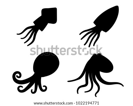 Squid, octopus and cuttlefish in icons and symbol, vector