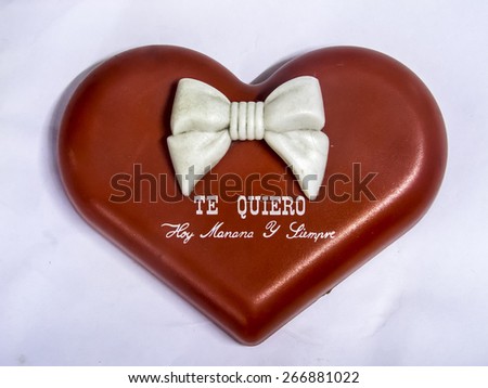 Red Heart with white ribbon and spain text \