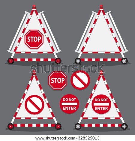 Stock Vector Stop Sign On White Triangle Board With Fluorescent Light And Red Siren Light On Top Jpg