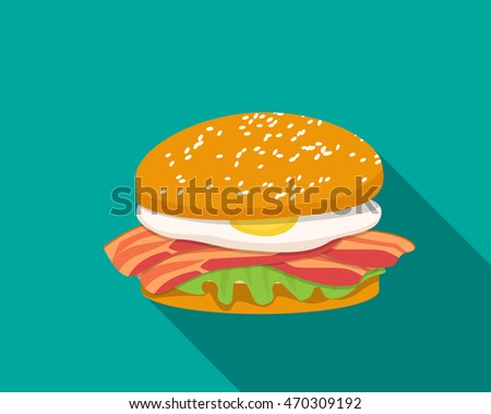 Bacon sandwich with egg in flat style