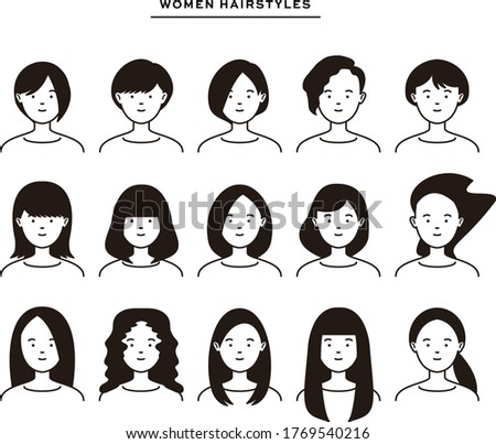 
Vector illustration of 15 different female hairstyles