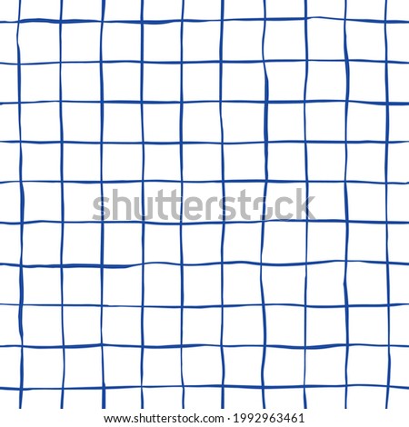 Ink doodle check seamless pattern for sheet of paper. Hand drawn lines with a pen. Blue repeat background. For fabric, wrapping, invitations, card, scrapbooking or wallpaper.
