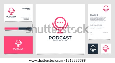 modern podcast line art logo design and business card