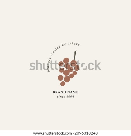 Flat vector grapes branch logo