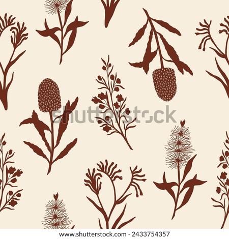 Flat vector seamless pattern with Australian native flowers