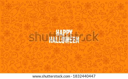 Happy helloween text on doodle element hallowen pattern vector seamless background.