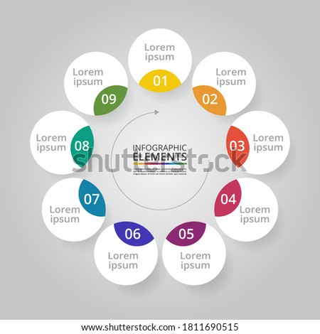 Template for diagram, graph, presentation and chart. Business concept with 9 options, parts, steps or processes