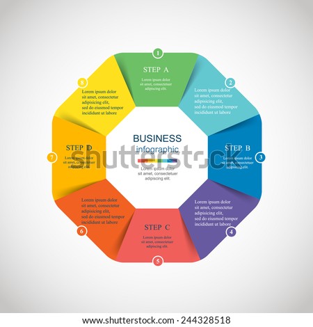 Template for diagram, graph, presentation and chart. Business concept with 8 options, parts, steps or processes. Abstract background. 