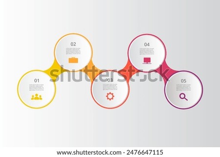 Step by step timeline, business, teamwork presentation. Infographic with 5 options or processes.