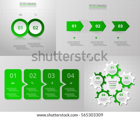 Vector infographic set. Business diagrams, round and arrows graphs, presentations and charts. Data infographics with 2, 3, 4 ,5 options, parts, steps, cycle processes.