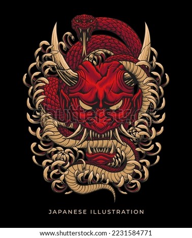 Oni mask illustration design with dark art style