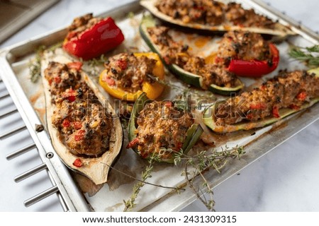 Similar – Image, Stock Photo Tray with keto stuffing
